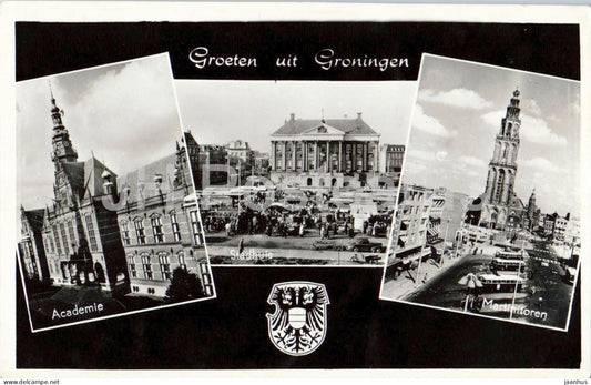 Groeten uit Groningen - Greetings from Groningen - Academy City Hall - old postcard - 1950s - Netherlands - unused - JH Postcards