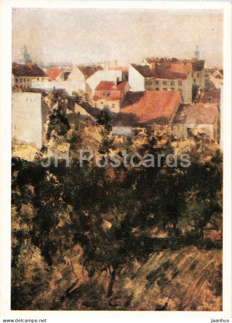 painting by Adolph von Menzel - View of Berlin Backyards - Berliner Hinterhauser - German art - Germany DDR - unused - JH Postcards
