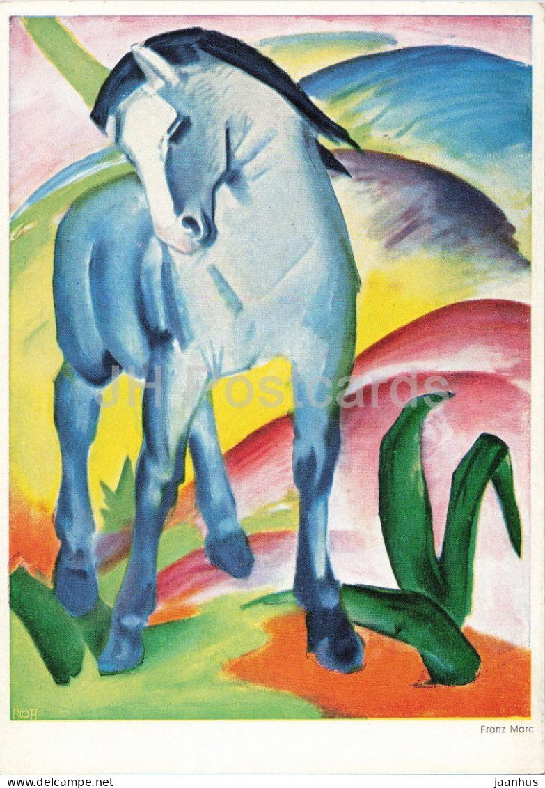 painting by Franz Marc - Blaues Pferd - Blue Horse - animals - German art - 1973 - Germany - used - JH Postcards