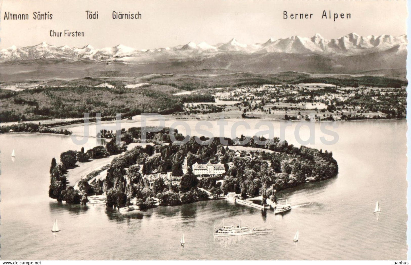 Insel Mainau im Bodensee Mainau Island in Lake Constance - Alps castle aerial view - old postcard 1960 - Germany - used - JH Postcards