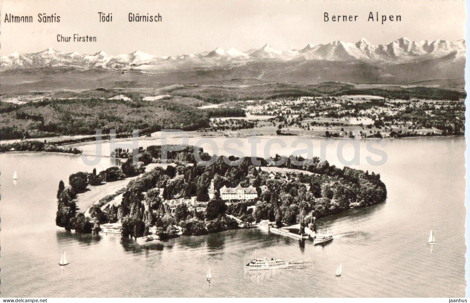 Insel Mainau im Bodensee Mainau Island in Lake Constance - Alps castle aerial view - old postcard 1960 - Germany - used - JH Postcards