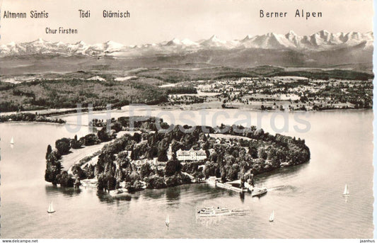 Insel Mainau im Bodensee Mainau Island in Lake Constance - Alps castle aerial view - old postcard 1960 - Germany - used - JH Postcards