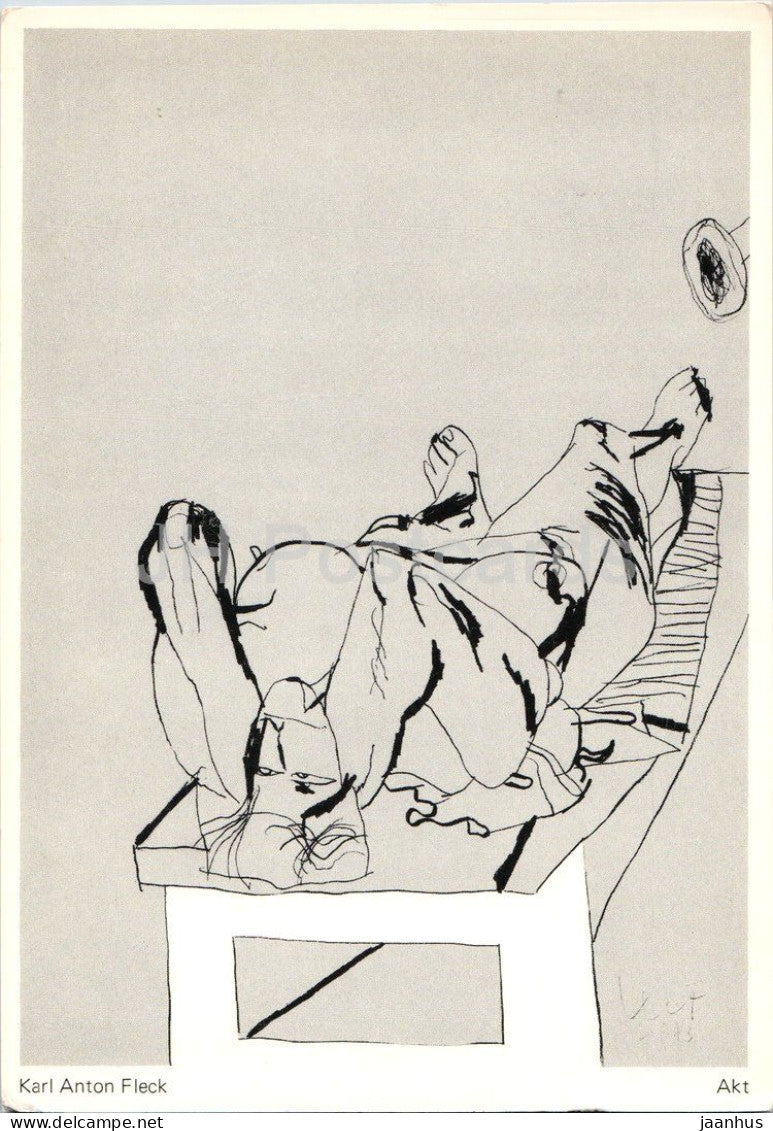 drawing by Karl Anton Fleck - Nude - Akt - Galerie Gras Vienna exhibition - Austrian art - 1974 - Austria - used - JH Postcards