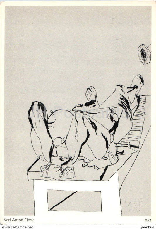 drawing by Karl Anton Fleck - Nude - Akt - Galerie Gras Vienna exhibition - Austrian art - 1974 - Austria - used - JH Postcards