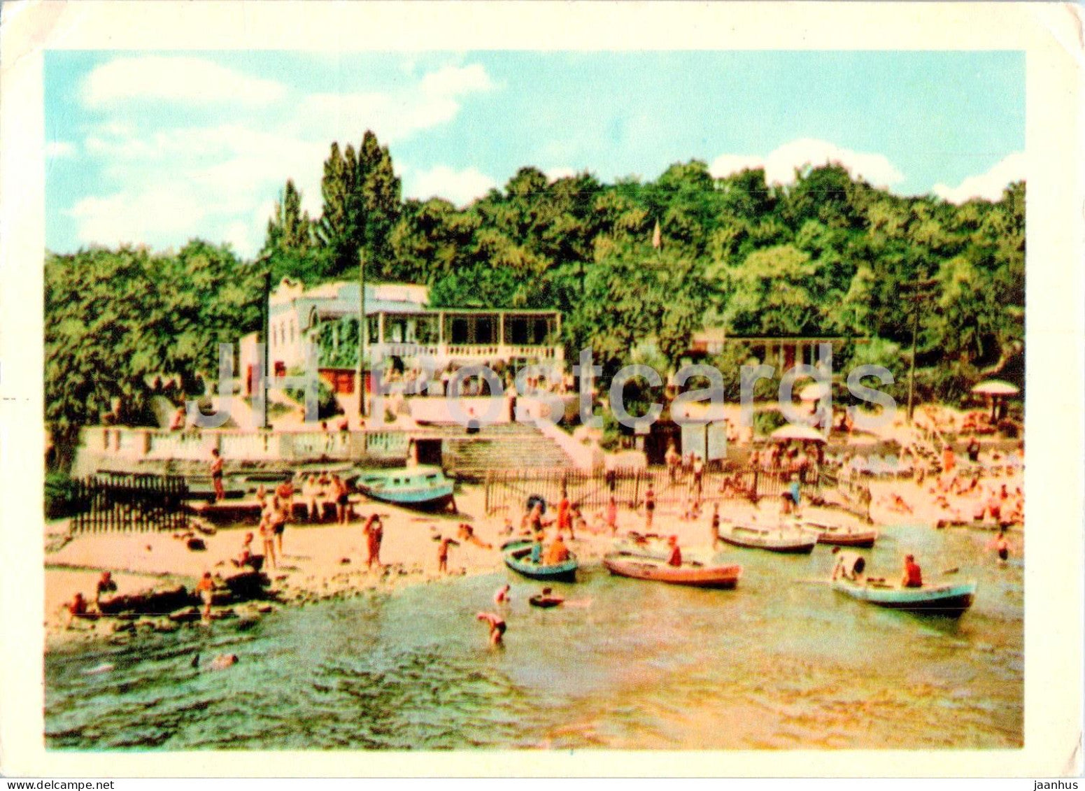 Odessa - Golden Shore beach at the Big Fountain - boat - Ukraine USSR - unused - JH Postcards