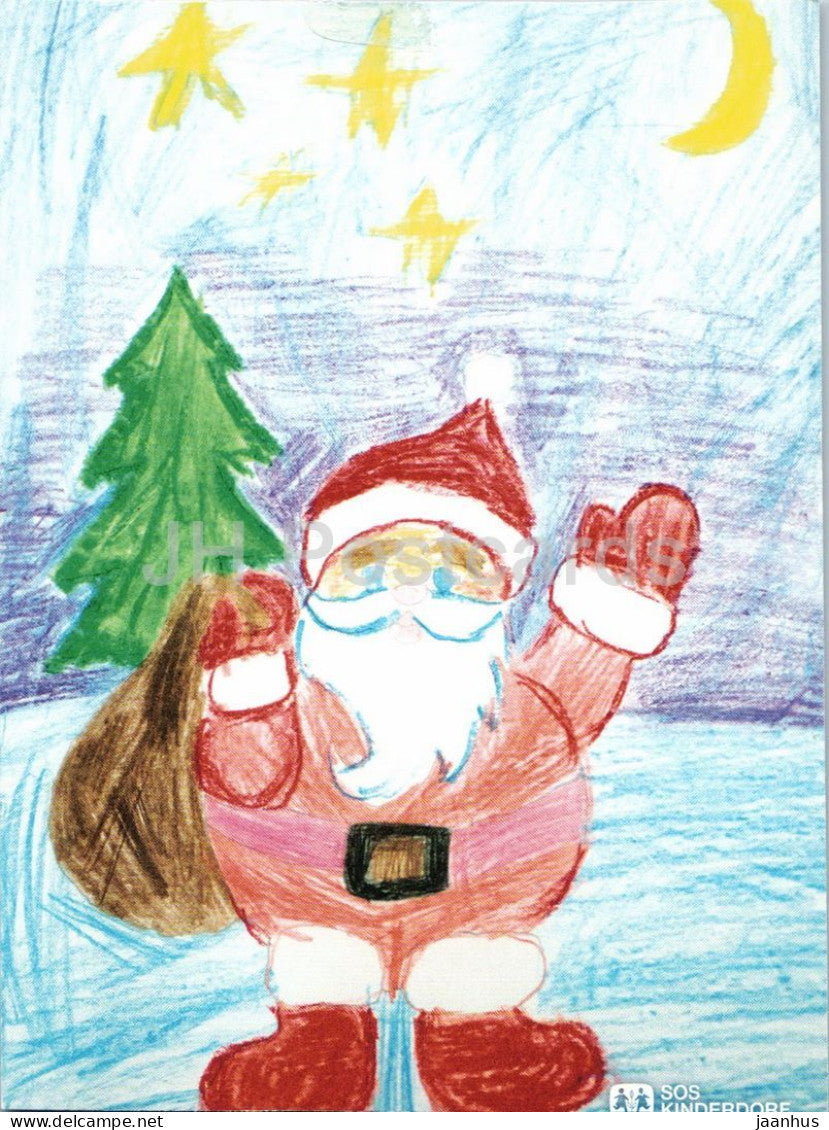 childrens drawing - Santa Claus - Nikolaus - SOS Kinderdorf charity card - 2000s - Germany - used - JH Postcards