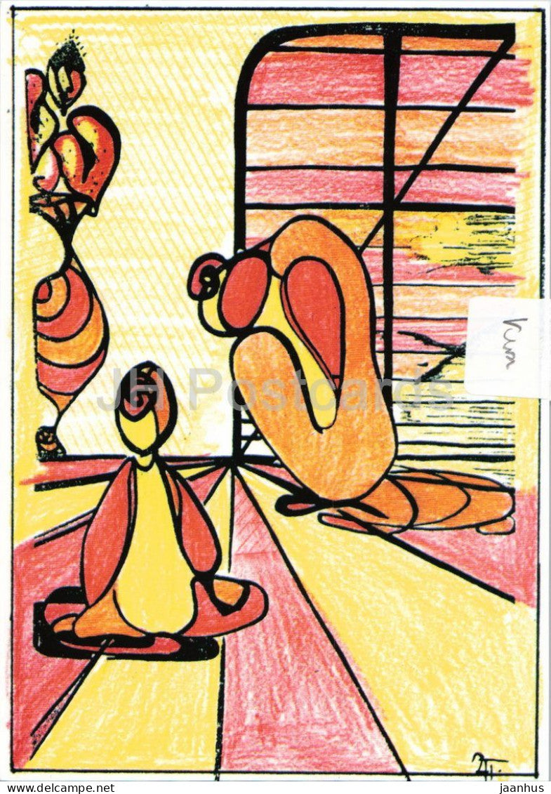 drawing by Dragana Popadic - Red Dawn - Morgenrot - Austrian art - 1992 - Austria - unused - JH Postcards