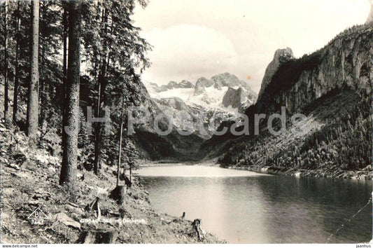 Gosausee mit Dachstein 2996 m - lake - Mountains - 1727 - old postcard - 1930s - Austria - used - JH Postcards