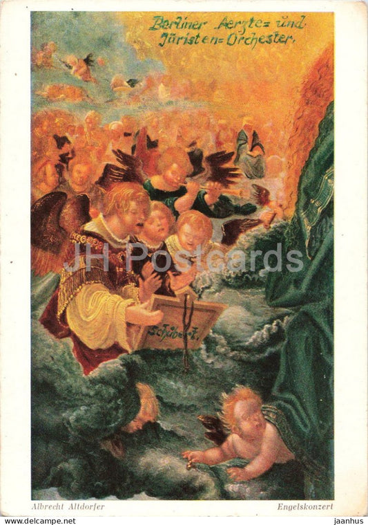 painting by Albrecht Altdorfer - Engelskonzert - Concert of Angels - German art - old postcard - 1957 - Germany - used - JH Postcards