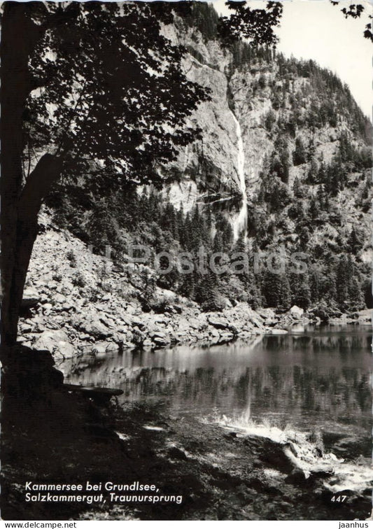 Kammersee bei Grundlsee Salzkammergut Traunursprung - lake - waterfall - 447 - old postcard - Austria - used - JH Postcards