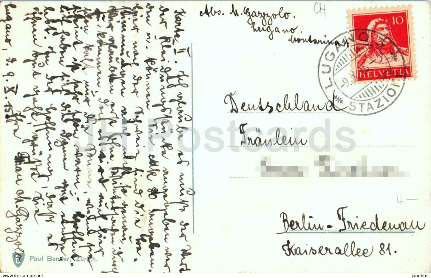 Lago di Lugano Gandria e Monte S. Salvatore - boat - Alps - lake - 5039 - old postcard - 1915 - Switzerland - used