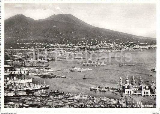 Napoli - Stazione Marittima e Vesuvio da S. Martino - Maritime Station and Mount Vesuvius old postcard - Italy - unused - JH Postcards
