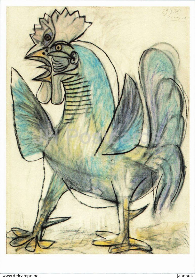 charcoal and pastel by Pablo Picasso - The Rooster - Spanish art - birds - 1997 - Germany - unused - JH Postcards