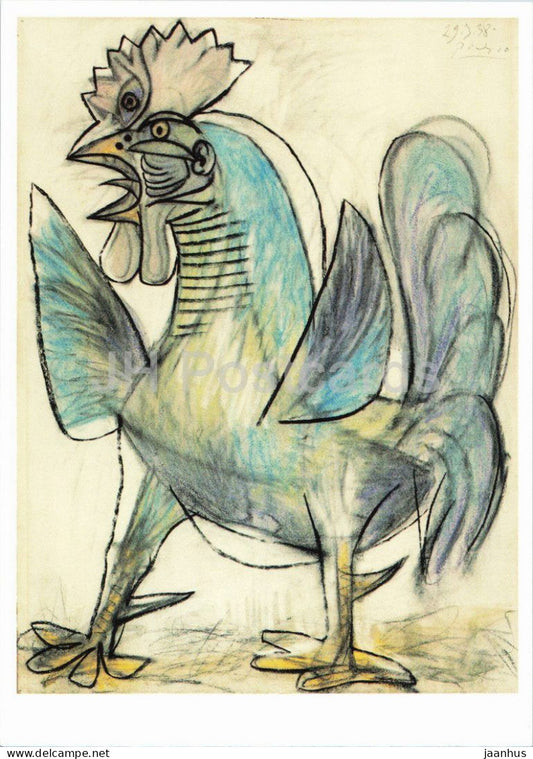 charcoal and pastel by Pablo Picasso - The Rooster - Spanish art - birds - 1997 - Germany - unused - JH Postcards