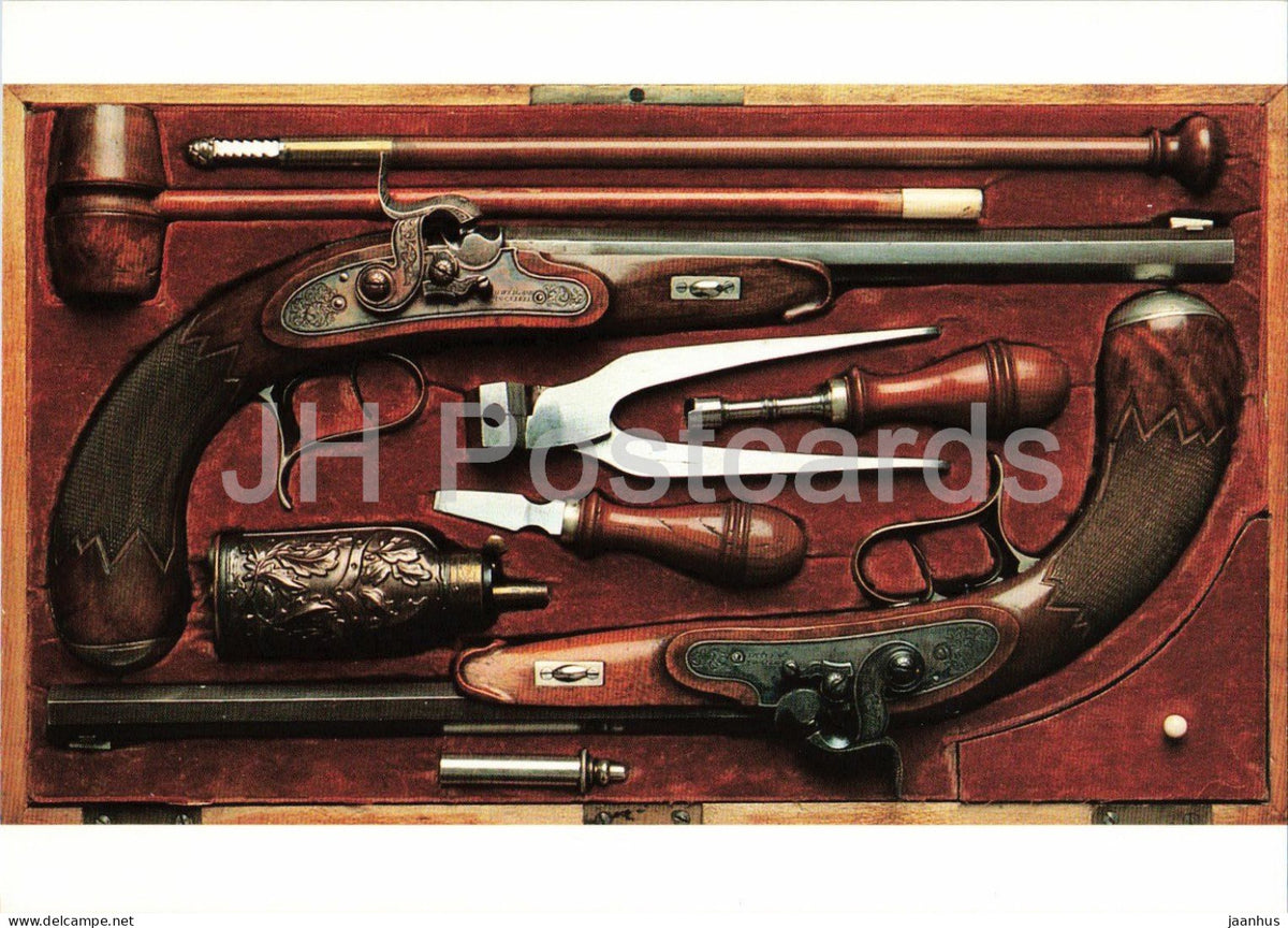 duelling pistol case by F. Weiland - Cassel - about 1840 - Pistolenkasten - military - Germany - unused - JH Postcards
