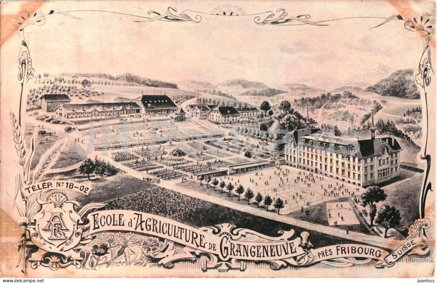 Ecole d’Agriculture de Grangeneuve pres Fribourg - School of Agriculture - old postcard - 1918 - Switzerland - used - JH Postcards