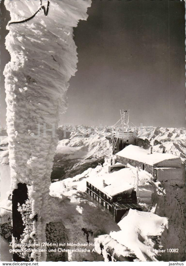 Zugspitzgipfel mit Munchner Haus - Zugspitze summit with Munich House - mountains - old postcard - Germany - used - JH Postcards