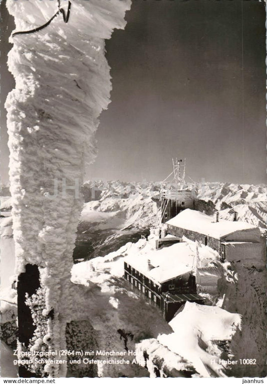 Zugspitzgipfel mit Munchner Haus - Zugspitze summit with Munich House - mountains - old postcard - Germany - used - JH Postcards