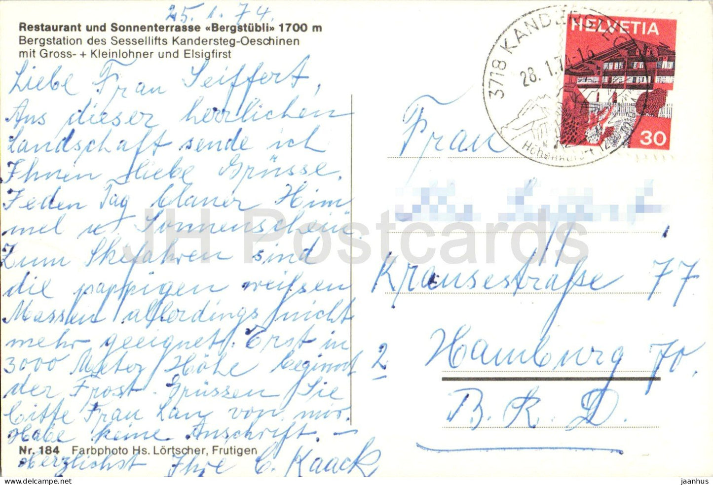Restaurant und Sonnenterrasse Bergstubli 1700 m - chairlift station - Alps - mountains - 184 - 1974 - Switzerland - used