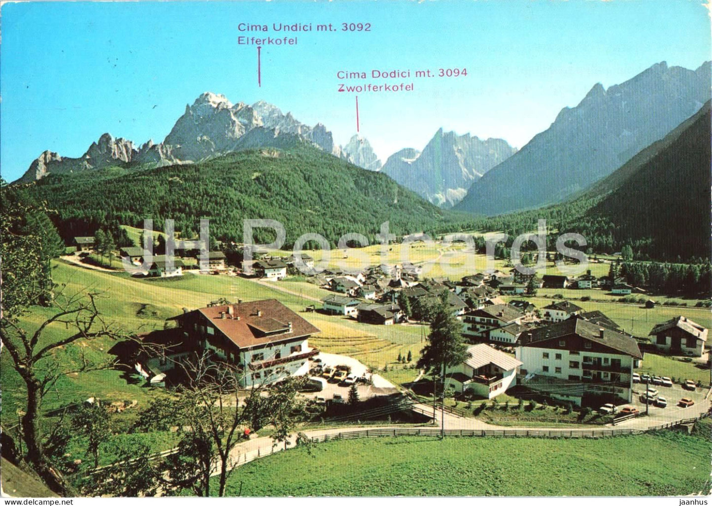 Moos - Moso Sexten mt. 1339 - Cima Undici - Elferkofel - Coma Dodici Dolomites - village - valley - Alps - Italy - used - JH Postcards