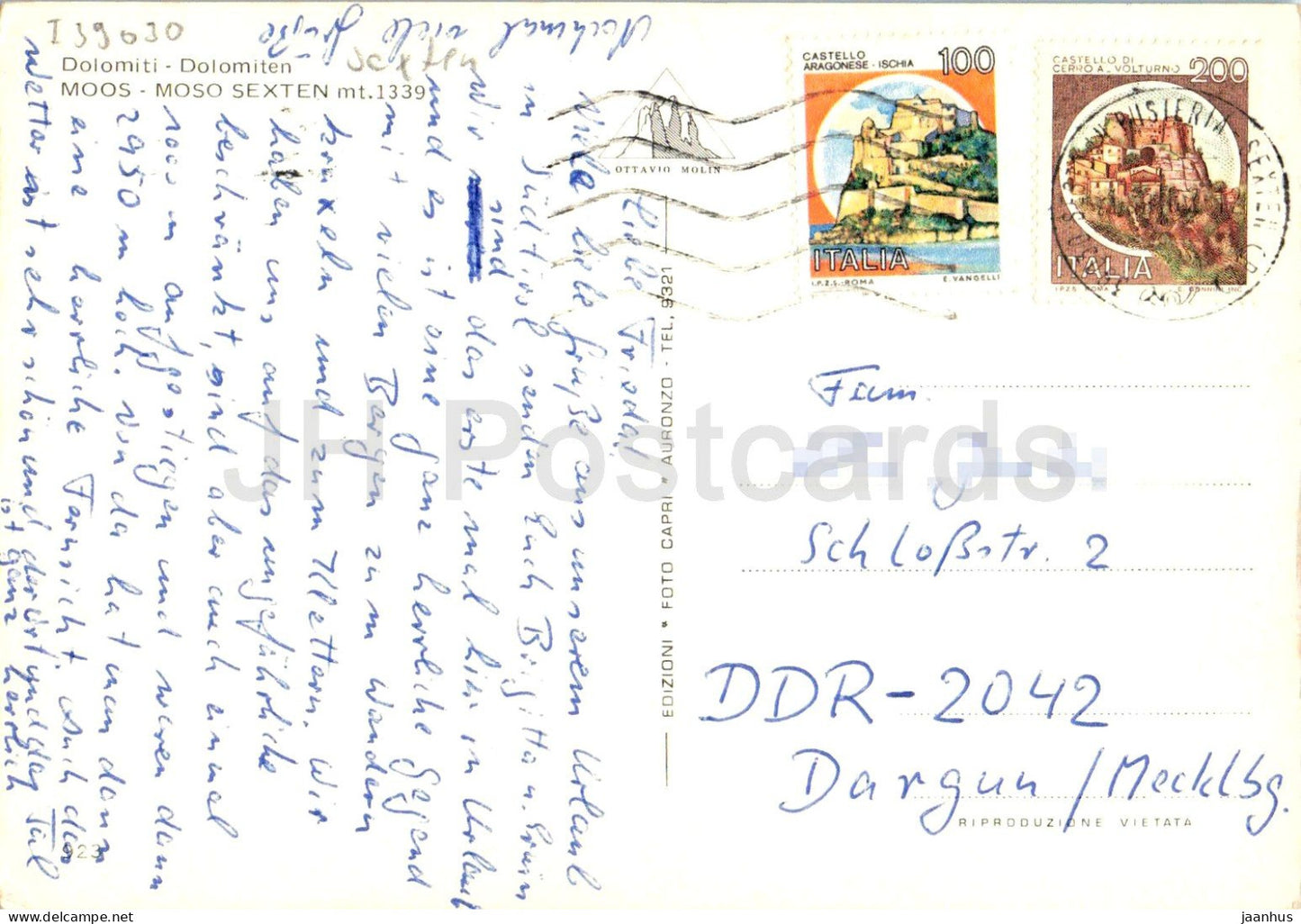 Moos - Moso Sexten mt. 1339 - Cima Undici - Elferkofel - Coma Dodici Dolomites - village - valley - Alps - Italy - used