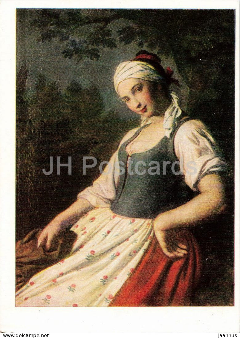 painting by Pietro Rotari - Portrait of Young Woman - folk costumes - Italian art - 1968 - Russia USSR - unused - JH Postcards