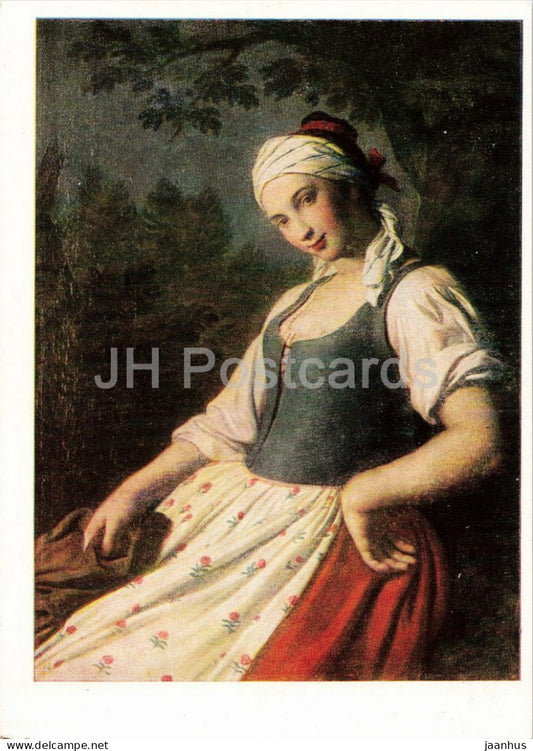 painting by Pietro Rotari - Portrait of Young Woman - folk costumes - Italian art - 1968 - Russia USSR - unused - JH Postcards