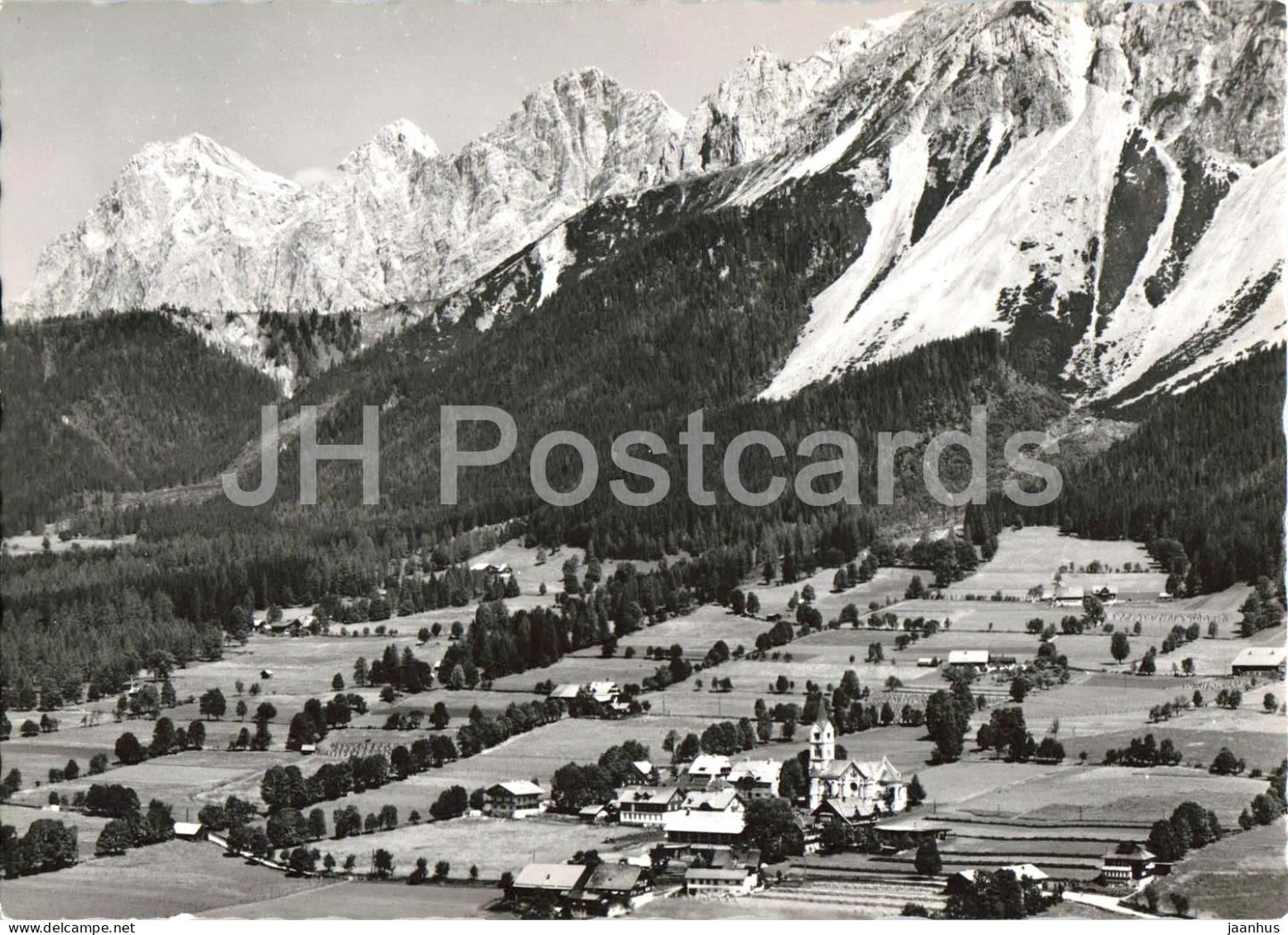 Ramsau am Dachstein - 1200 m gegen Dachsteinsudwande - village - alpine valley - 42781 - old postcard - Austria - unused - JH Postcards