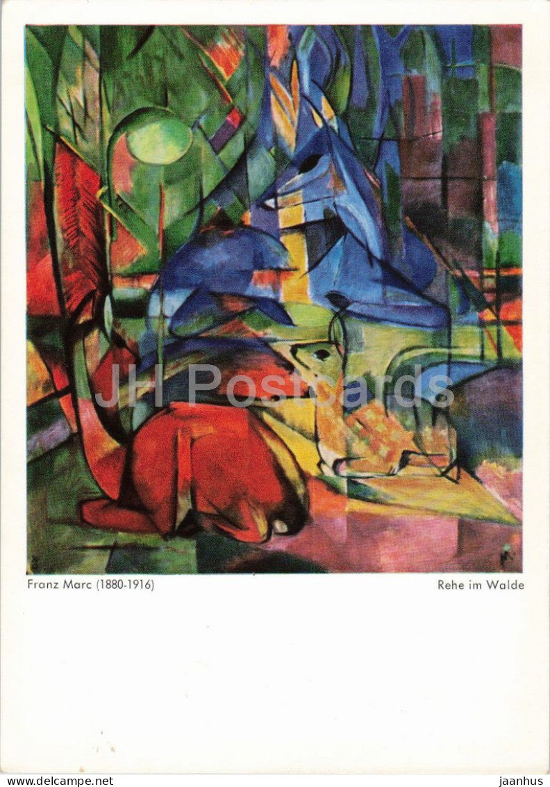 painting by Franz Marc - Rehe im Walde - Deer in the Forest - landscape - German art - Germany - unused - JH Postcards