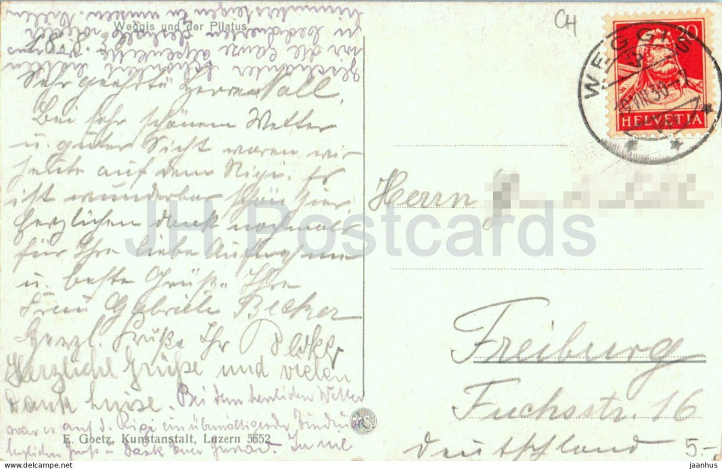 Weggis und der Pilatus - See - Alpen - Berge - 5652 - alte Postkarte - 1930 - Schweiz - gebraucht