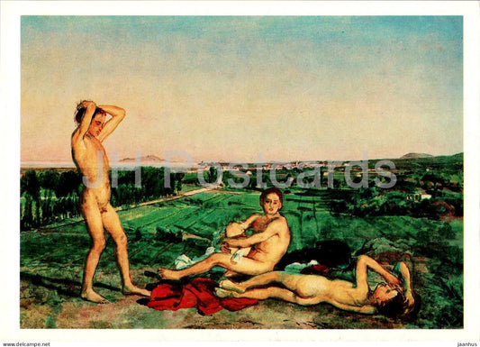 painting by A. Ivanov - on the shores of the Gulf of Naples - naked - nude - Russian art - 1982 - Russia USSR - unused - JH Postcards