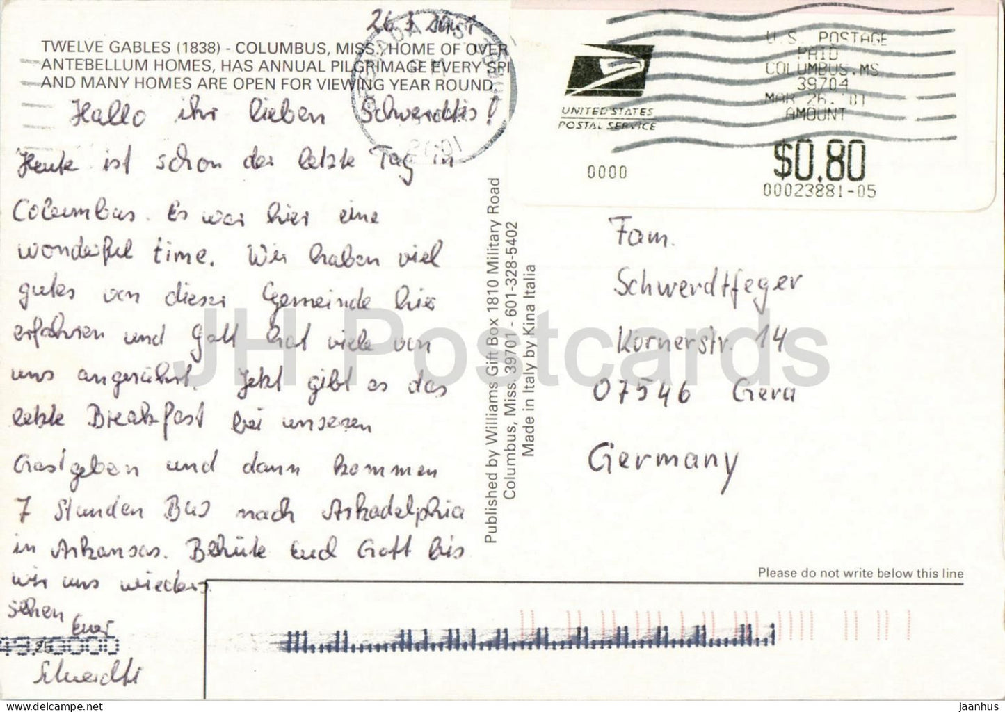 Twelve Gables - Confederate Decoration Day - Columbus Mississippi - 2001 - USA - gebraucht