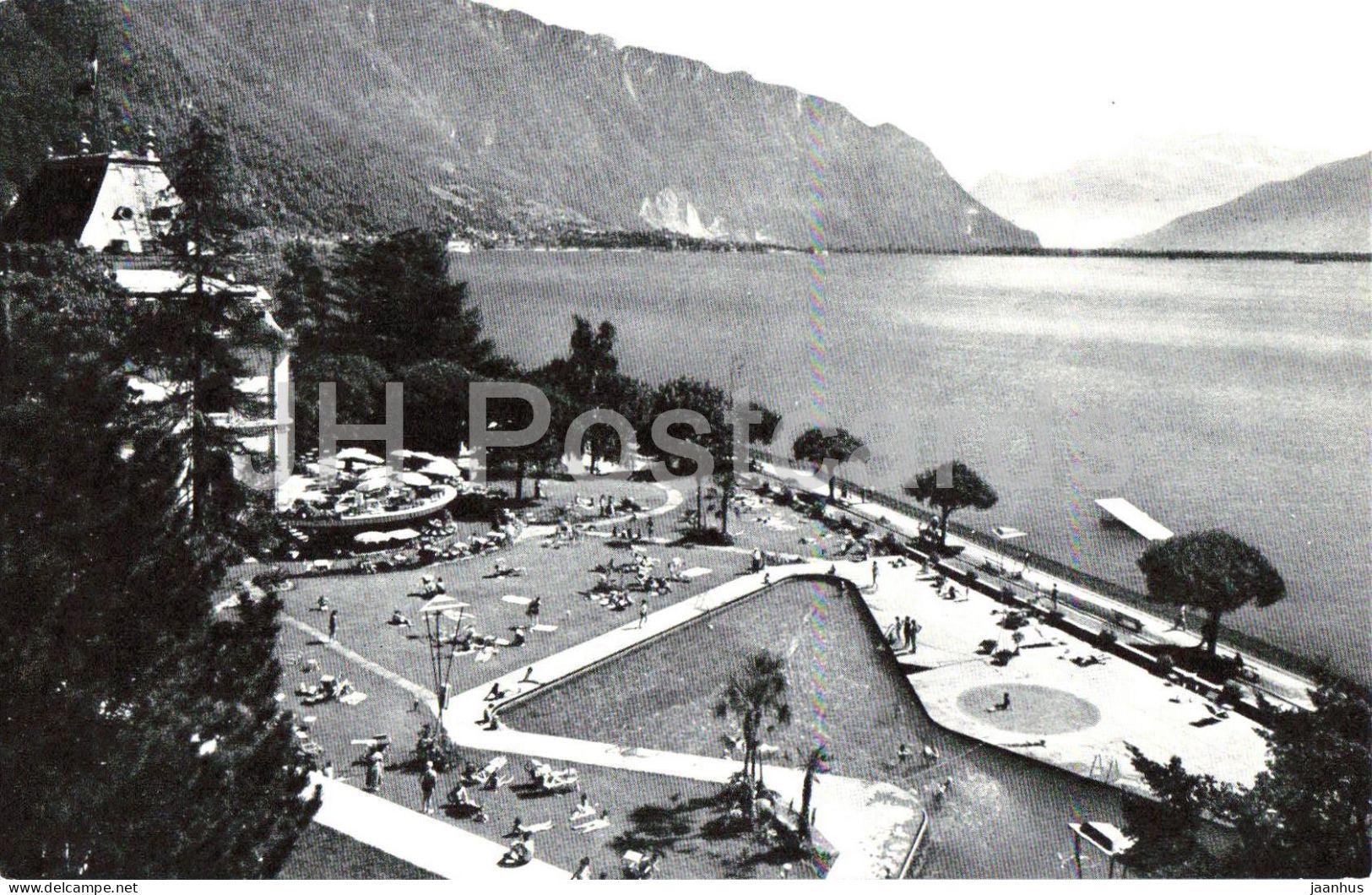 Montreux - La piscine du Casino et les Dents du Midi - Lake Geneva - Alps - 6400 - old postcard - Switzerland - unused - JH Postcards