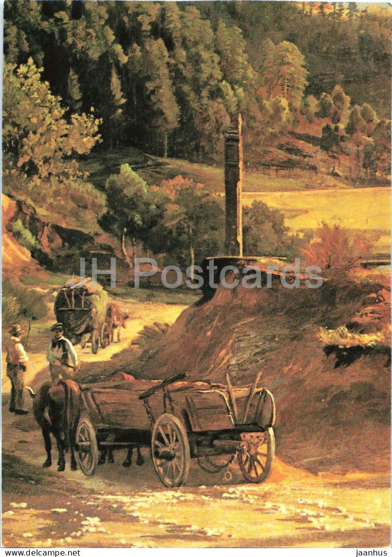 painting by Johann Wilhelm Schirmer - Landscape near Baden-Baden - Landschaft - horse - German art - Germany - unused - JH Postcards