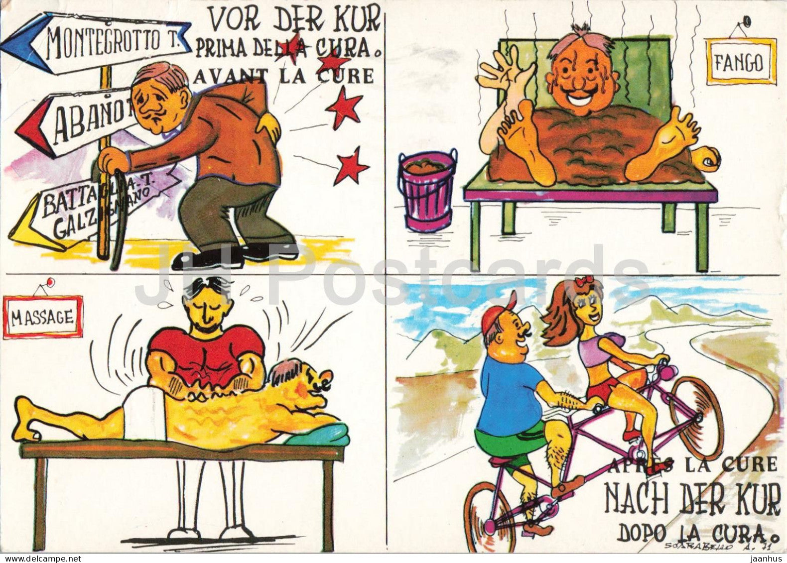 Effetti delle Cure - Alle Terme Euganee - Before and after the treatments - humor - comics - spa - 1989 - Italy - used - JH Postcards