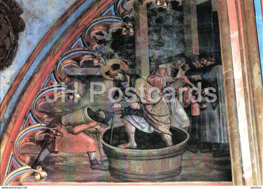 wall painting by Master of the Litomerice Altarpiece - Saint Wenceslas Pressing Wine - Czechoslovakia - unused - JH Postcards