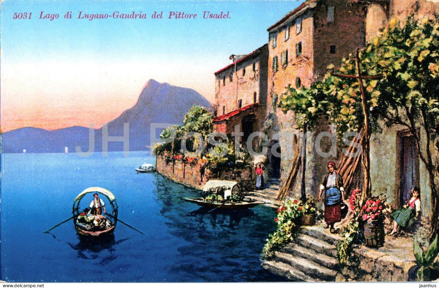Lago di Lugano - Gandria del Pittore Usadel - lake - village - boat - 5031 - old postcard - Switzerland - unused - JH Postcards