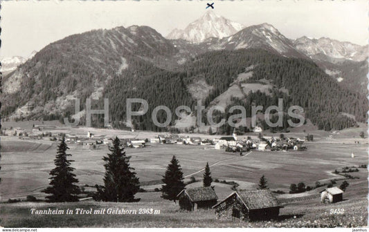 Tannheim in Tirol mit Geishorn 2363 m - alpine valley - vilage - mountains - 9452 - old postcard - 1956 - Austria - used - JH Postcards