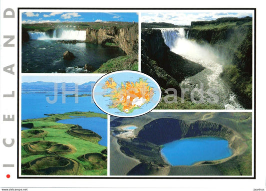 Iceland - Godafoss - Dettifoss - Skutustadagigar Viti - map - multiview - 2012 - Iceland - used - JH Postcards