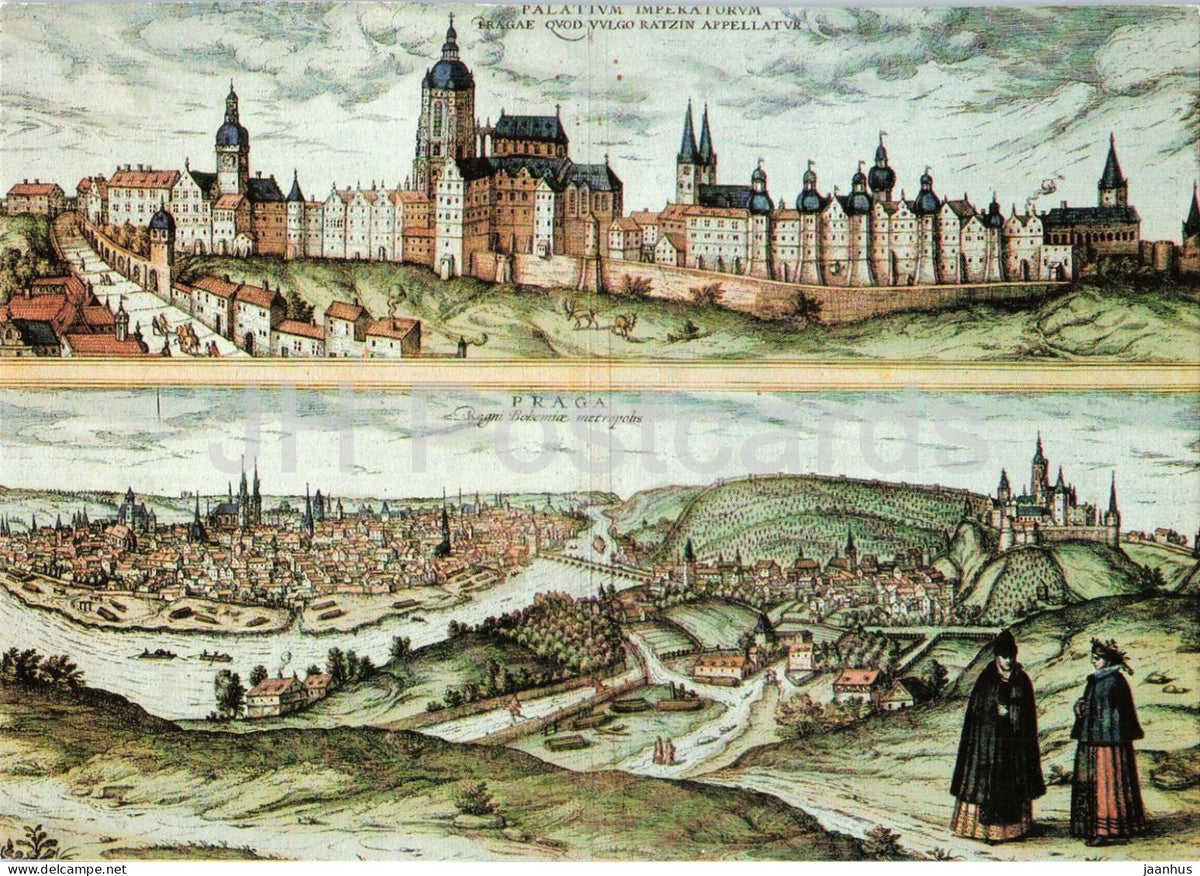 engraving by F. Hoogenberghe - View of Prague in 1572 - Flemish art - Czechoslovakia - unused - JH Postcards