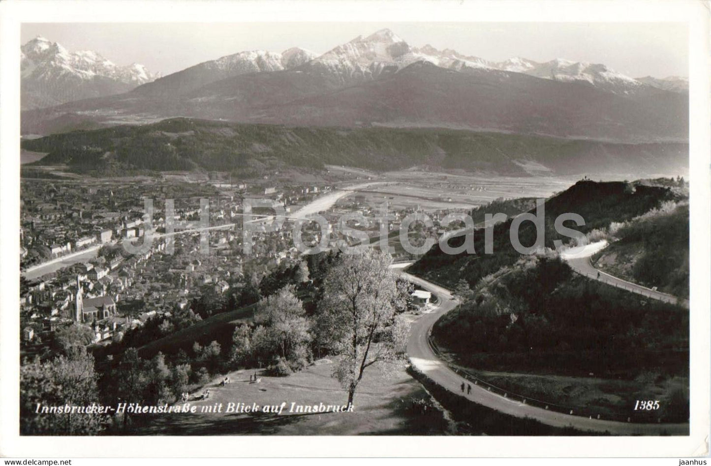 Innsbrucker Hohenstrasse mit Blick auf Innsbruck - 1385 - old postcard - 1956 - Austria - used - JH Postcards