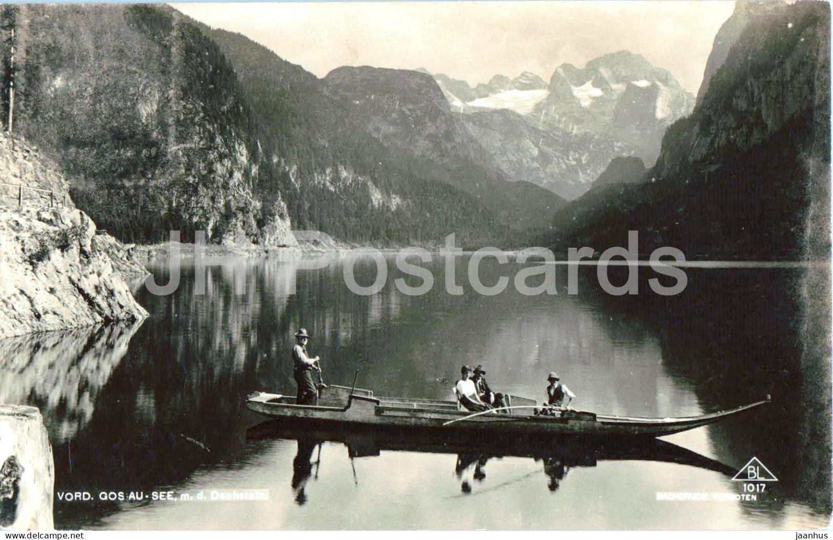 Vorderer Gosausee mit Dachstein 2996 m - K. Tiefenbacher Restauration - boat - old postcard 1017 - 1931 - Austria - Used - JH Postcards