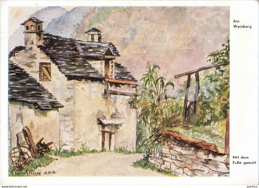 watercolor by Ch. Pasche - Am Weinberg - At the Vineyard - Austrian art - 801 - old postcard - 1950s - Austria - used - JH Postcards