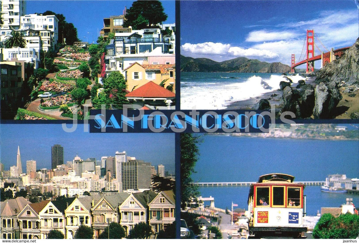 San Francisco Highlights - Golden Gate Bridge - tram - multiview - 1988 - USA - used - JH Postcards