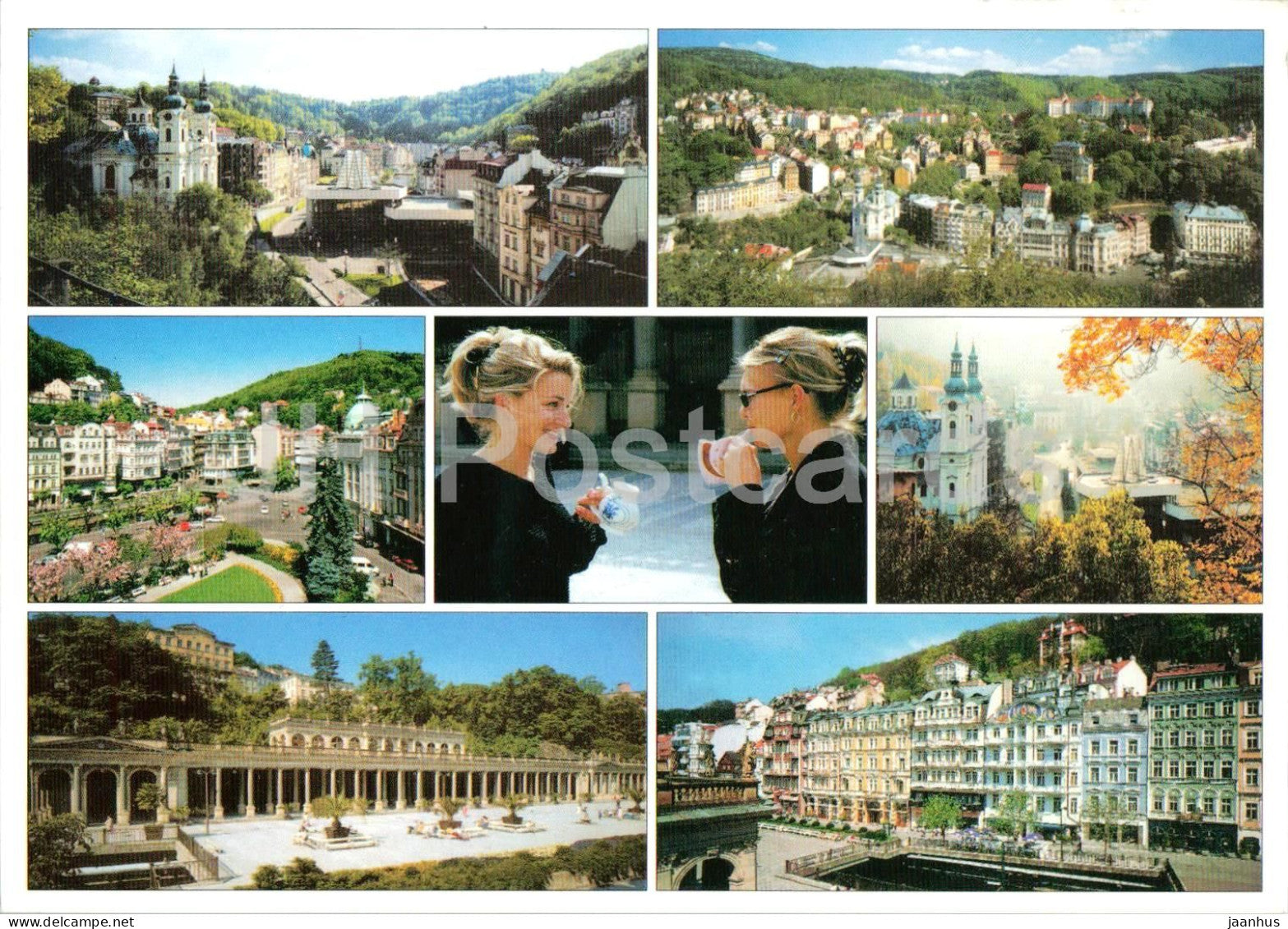 Karlovy Vary - Karlsbad - spa town panorama colonnade hotels - multiview - 2001 - Czech Republic - used - JH Postcards