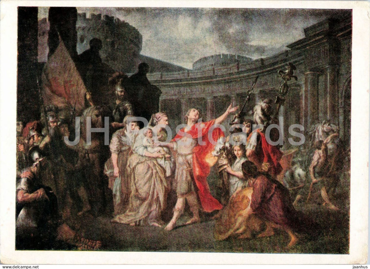 painting by Anton Losenko - Hector Taking Leave of Andromache - horse - military - art - 1958 - Russia USSR - unused - JH Postcards