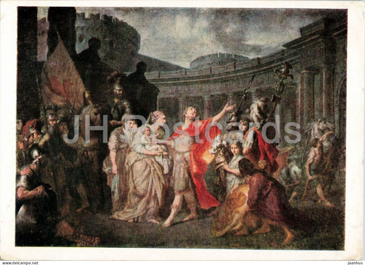 painting by Anton Losenko - Hector Taking Leave of Andromache - horse - military - art - 1958 - Russia USSR - unused - JH Postcards