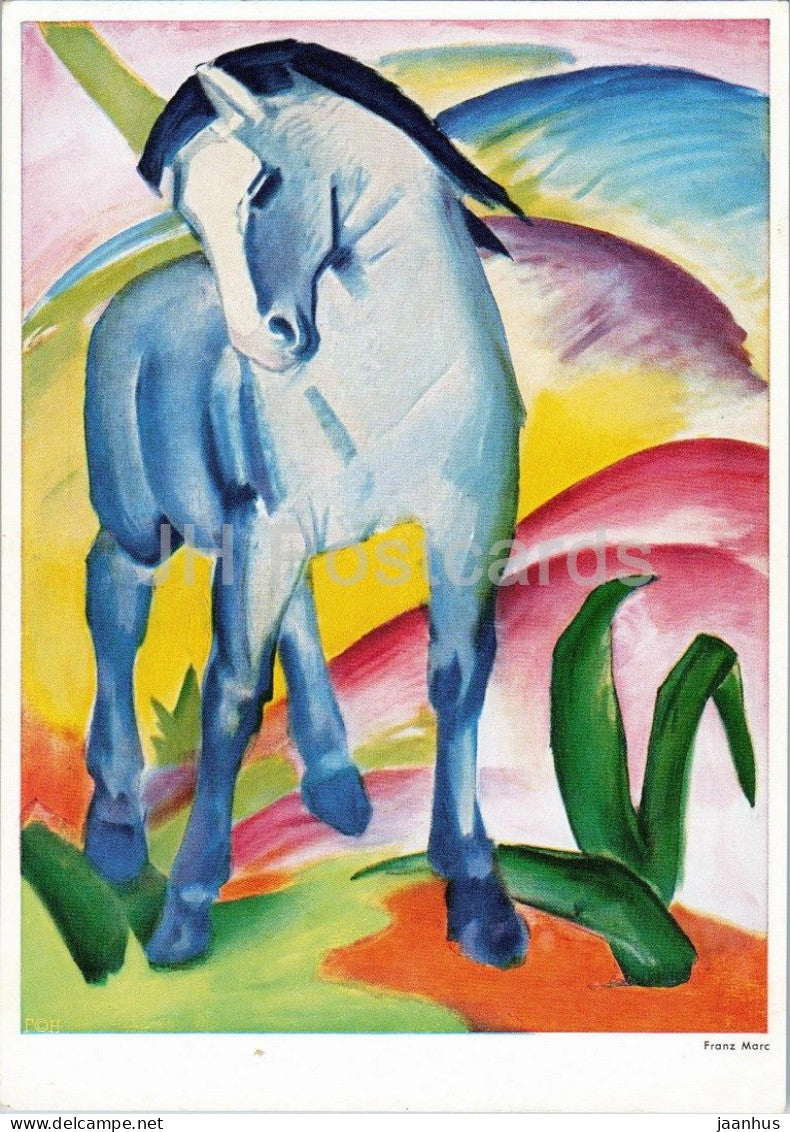 painting by Franz Marc - Blaues Pferd - Blue Horse - animals - German art - Germany - unused - JH Postcards