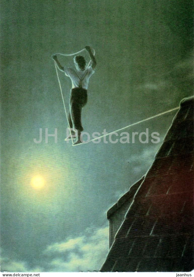 painting by Quint Buchholz - Giacomond - tightrope walker - German art - 2801 - 1990s - Germany - unused - JH Postcards