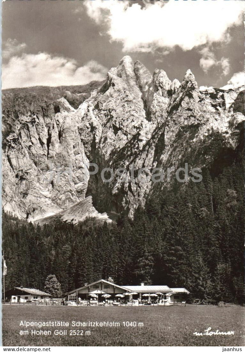 Alpengaststatte Scharitzkehlalm am Hohen Goll -Alpine inn at Hohen Goll - mountains old postcard - 1962 - Germany - used - JH Postcards